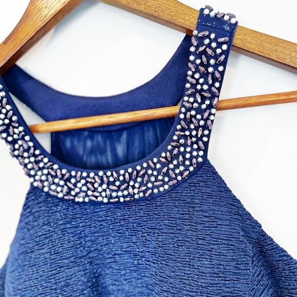 Betsy & Adam Beaded Embellished Halter Neck Minidress Navy Blue Size 4 NWOT - Picture 5 of 16